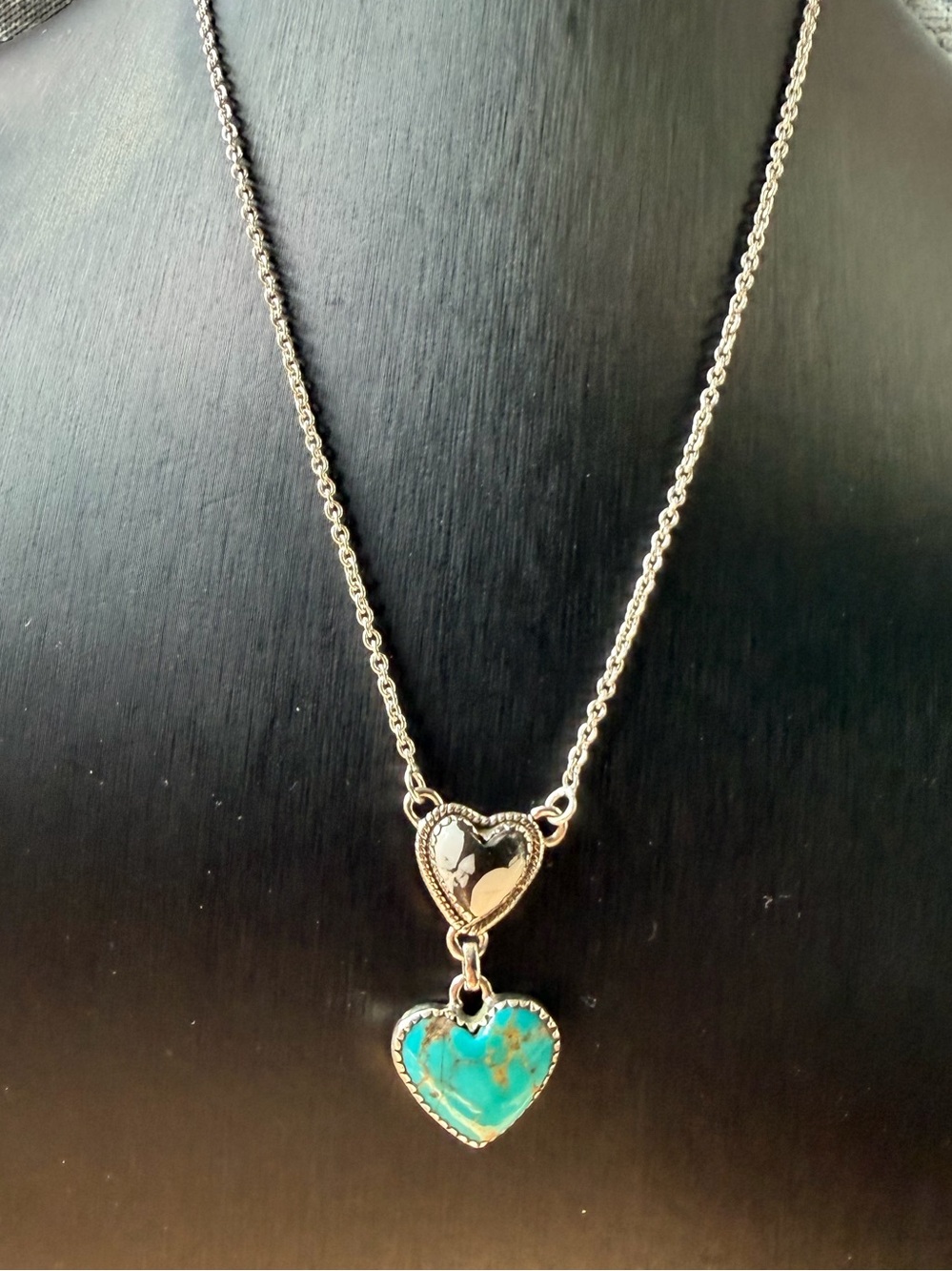 Silver Heart Pendant Necklace with Turquoise Heart Charm